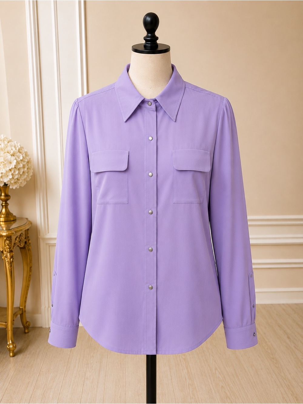 Liz Claiborne Lavender Button-Front Long Sleeve Shirt